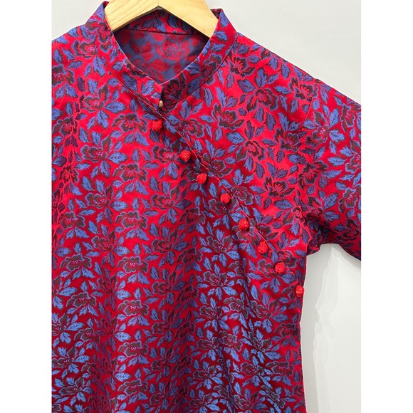Floral Jacquard Mandarin Collar Qipao Tunic Top Size S - Picture 3 of 5